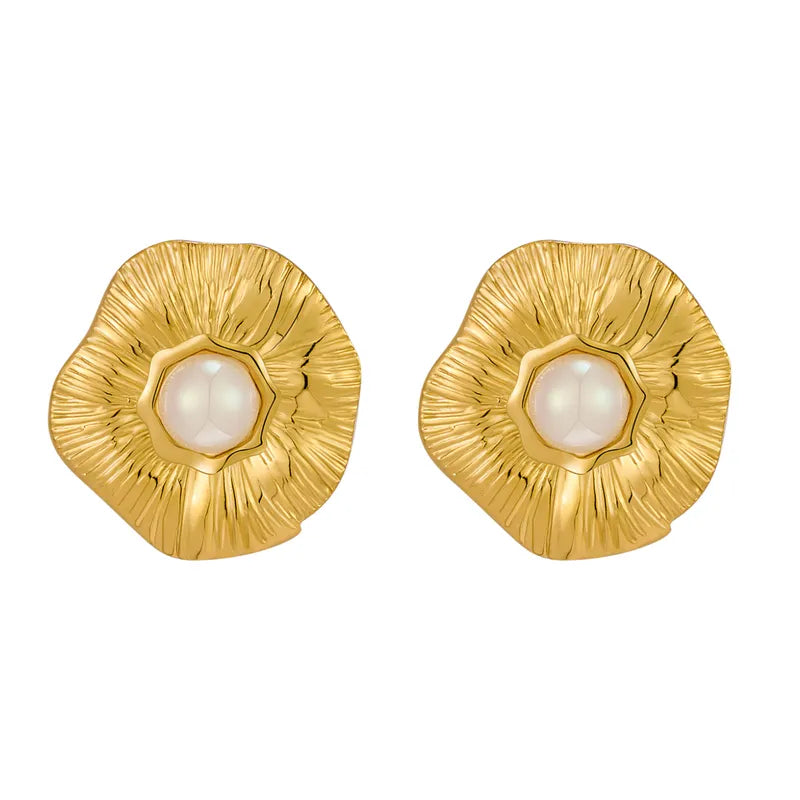 1 Pair Classic Style Flower 316 Stainless Steel 18K Gold Plated Ear Studs