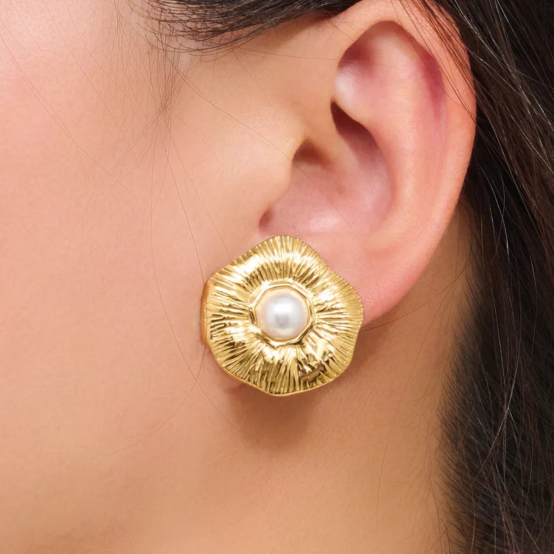 1 Pair Classic Style Flower 316 Stainless Steel 18K Gold Plated Ear Studs