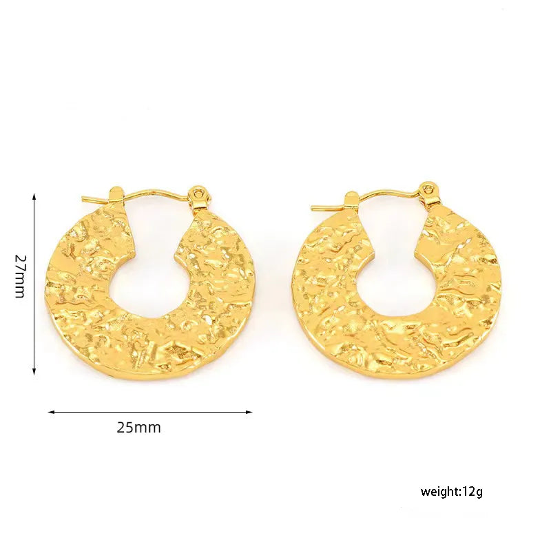 1 Pair Classic Style Geometric Solid Color 201 Stainless Steel Gold Plated Hoop Earrings