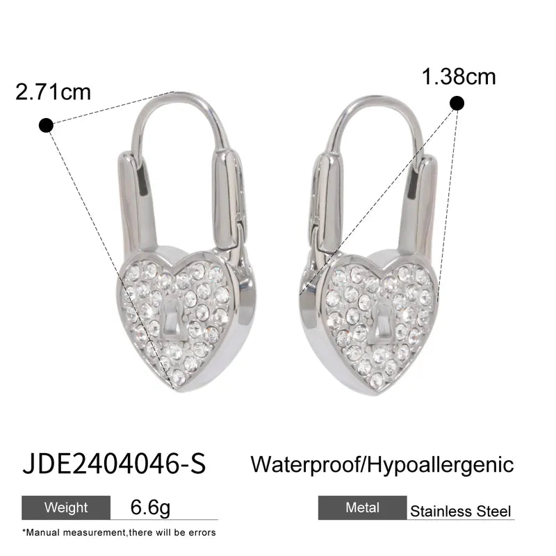 1 Pair Classic Style Heart Shape Plating Inlay 316 Stainless Steel Rhinestones Drop Earrings