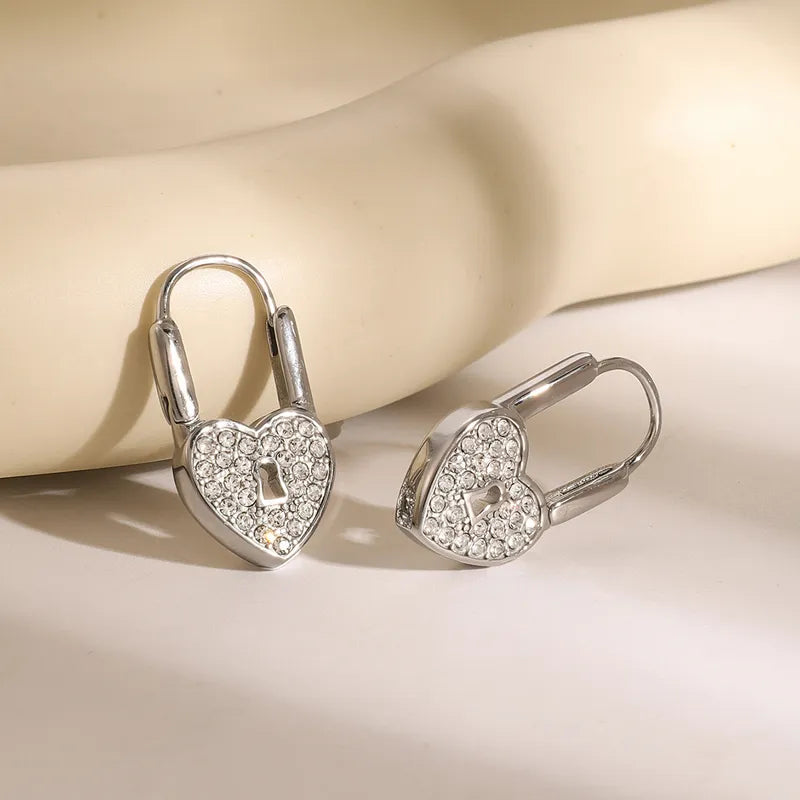 1 Pair Classic Style Heart Shape Plating Inlay 316 Stainless Steel Rhinestones Drop Earrings