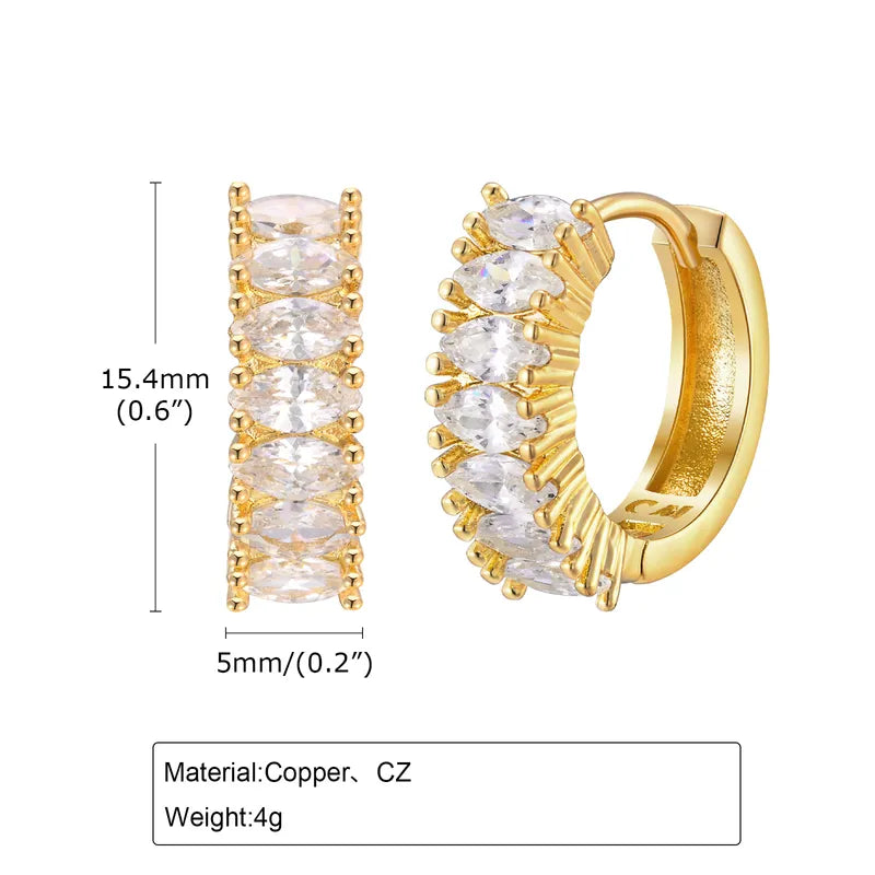 1 Pair Classic Style Shiny Round Inlay Copper Zircon 18K Gold Plated Hoop Earrings