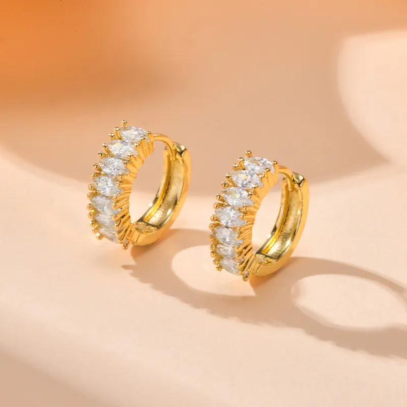 1 Pair Classic Style Shiny Round Inlay Copper Zircon 18K Gold Plated Hoop Earrings