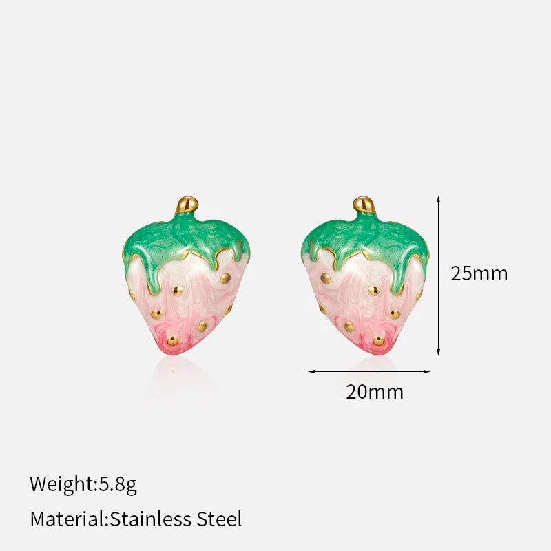 1 Pair Classic Style Strawberry Enamel 304 Stainless Steel 18K Gold Plated Ear Studs