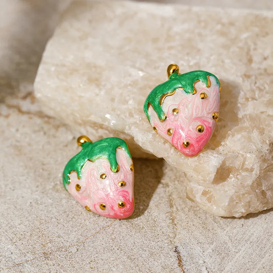 1 Pair Classic Style Strawberry Enamel 304 Stainless Steel 18K Gold Plated Ear Studs