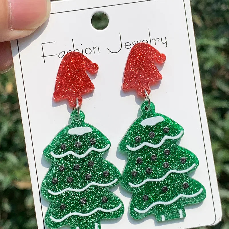 1 Pair Classical Romantic Christmas Tree Santa Claus Wine Glass Arylic Drop Earrings