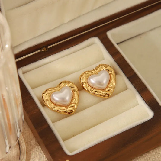 1 Pair Classical Simple Style Heart Shape Solid Color 304 Stainless Steel 18K Gold Plated Ear Studs