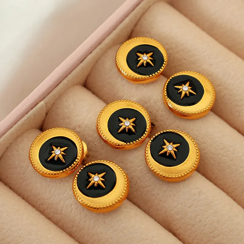 1 Pair Classical Vintage Style Hexagram Circle Enamel Plating Titanium Steel Ear Studs