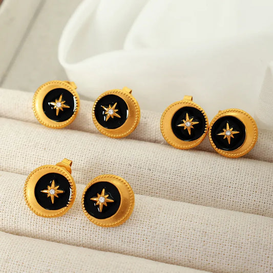 1 Pair Classical Vintage Style Hexagram Circle Enamel Plating Titanium Steel Ear Studs