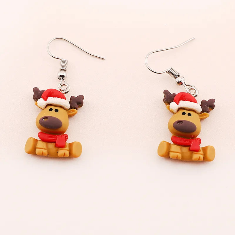 1 Pair Cute Christmas Hat Elk Resin Drop Earrings