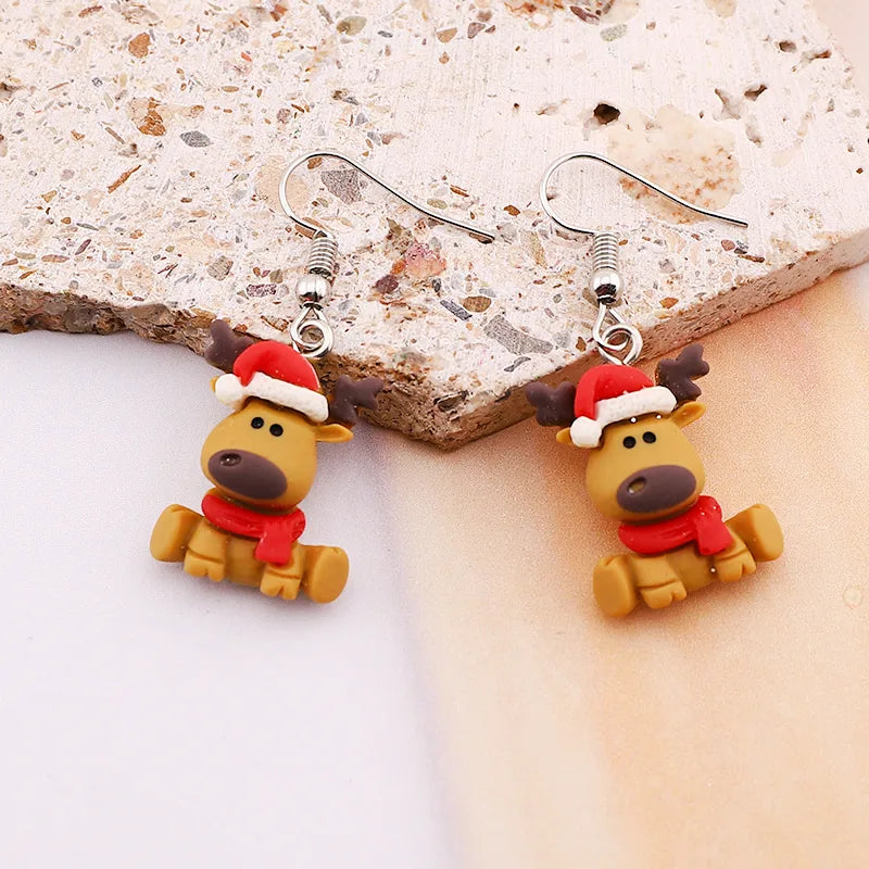 1 Pair Cute Christmas Hat Elk Resin Drop Earrings