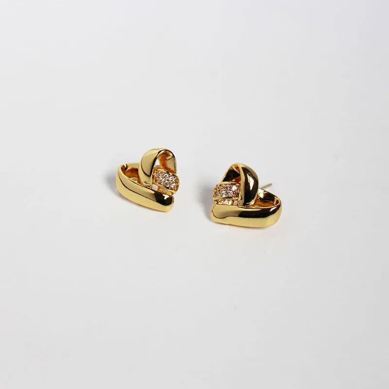 1 Pair Cute Handmade Pastoral Heart Shape Inlay Brass Zircon 24K Gold Plated Ear Studs