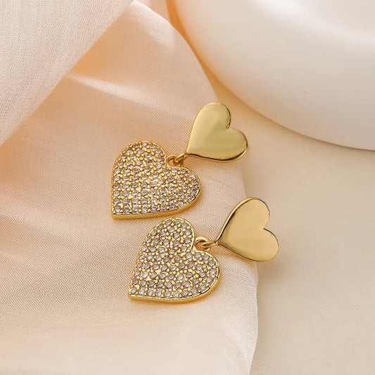 1 Pair Cute Heart Shape Copper Drop Earrings