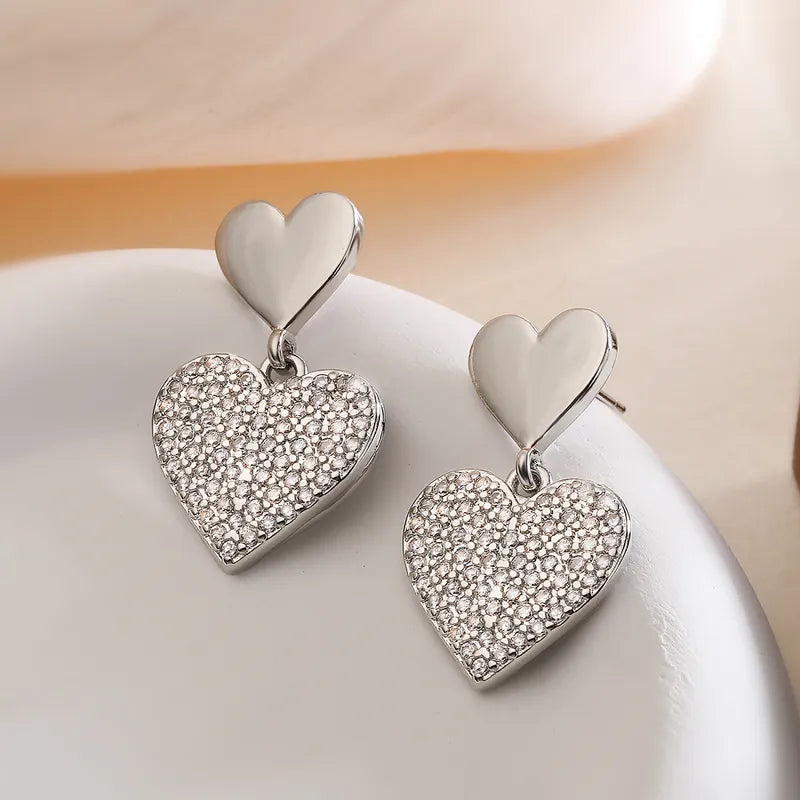 1 Pair Cute Heart Shape Copper Drop Earrings