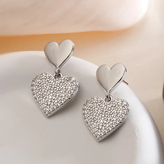 1 Pair Cute Heart Shape Copper Drop Earrings