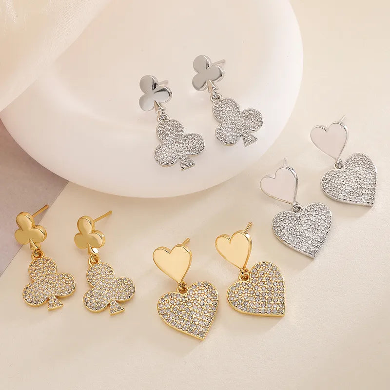 1 Pair Cute Heart Shape Copper Drop Earrings