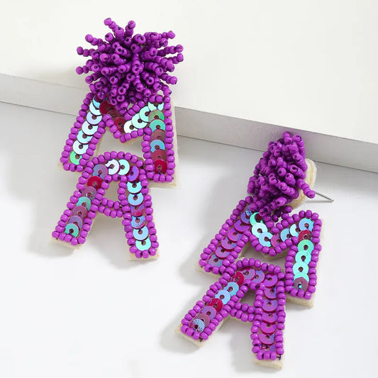 1 Pair Cute MAMA Letter Beaded Sequins Handmade Seed Bead Drop Earrings