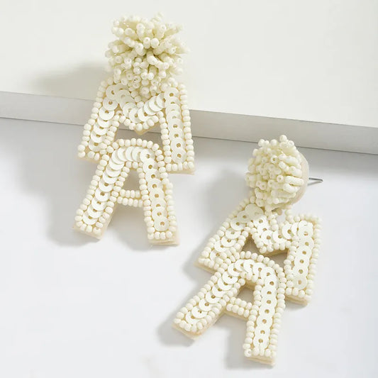 1 Pair Cute MAMA Letter Beaded Sequins Handmade Seed Bead Drop Earrings