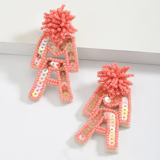 1 Pair Cute MAMA Letter Beaded Sequins Handmade Seed Bead Drop Earrings