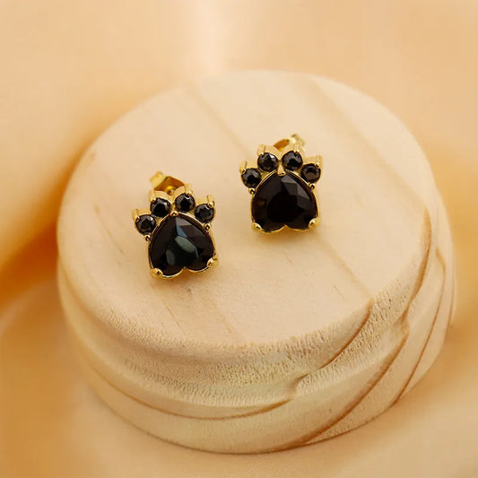 1 Pair Cute Paw Print Heart Shape Inlay Titanium Steel Zircon 18K Gold Plated Ear Studs