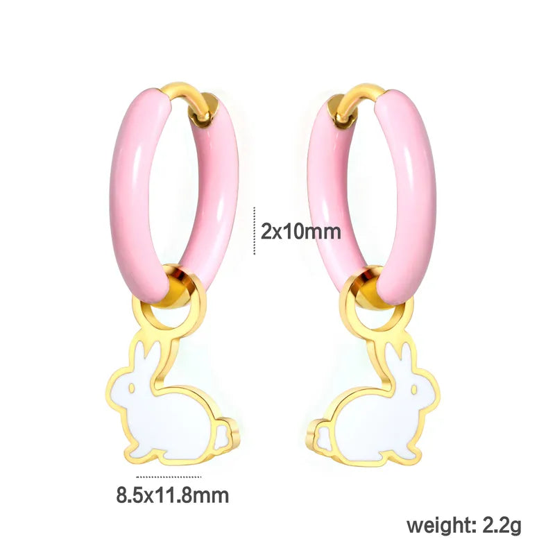 1 Pair Cute Rabbit Enamel Plating 304 Stainless Steel Drop Earrings