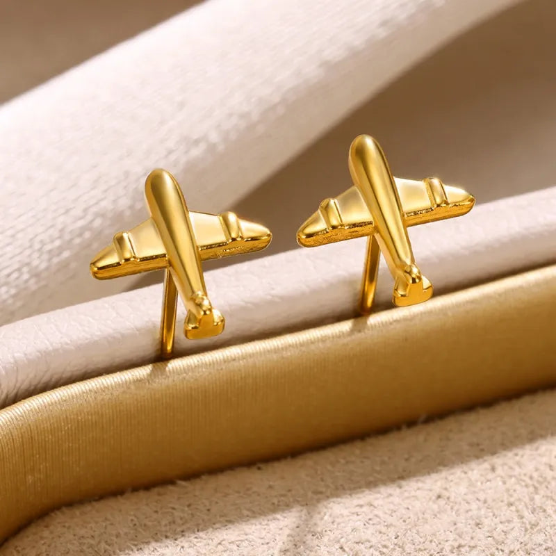 1 Pair Cute Simple Style Carrot Foot Airplane Hollow Out 304 Stainless Steel 18K Gold Plated Ear Studs