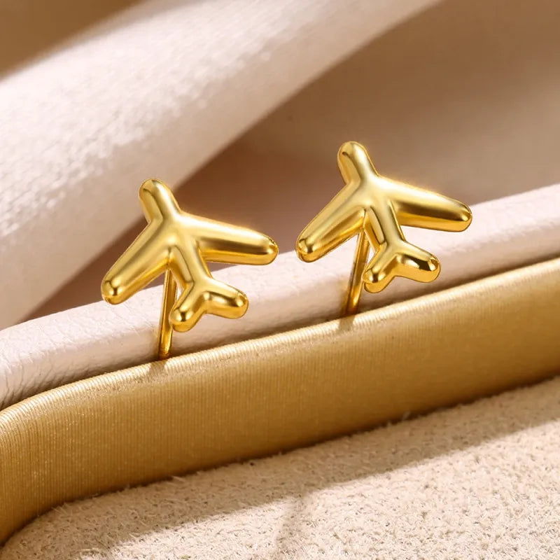 1 Pair Cute Simple Style Carrot Foot Airplane Hollow Out 304 Stainless Steel 18K Gold Plated Ear Studs