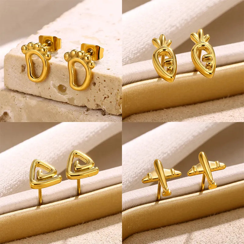 1 Pair Cute Simple Style Carrot Foot Airplane Hollow Out 304 Stainless Steel 18K Gold Plated Ear Studs