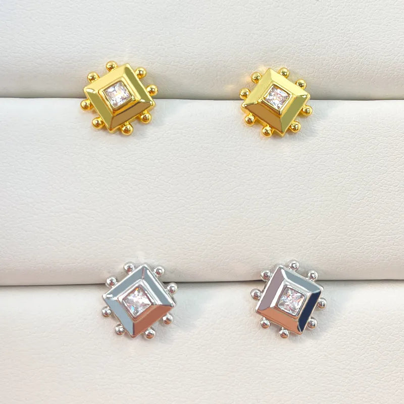 1 Pair Cute Simple Style Commute Square Plating Inlay Copper Zircon 18K Gold Plated Ear Studs