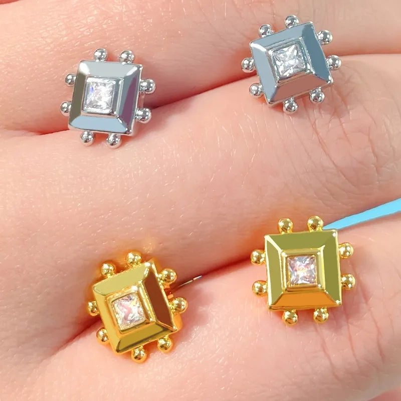 1 Pair Cute Simple Style Commute Square Plating Inlay Copper Zircon 18K Gold Plated Ear Studs