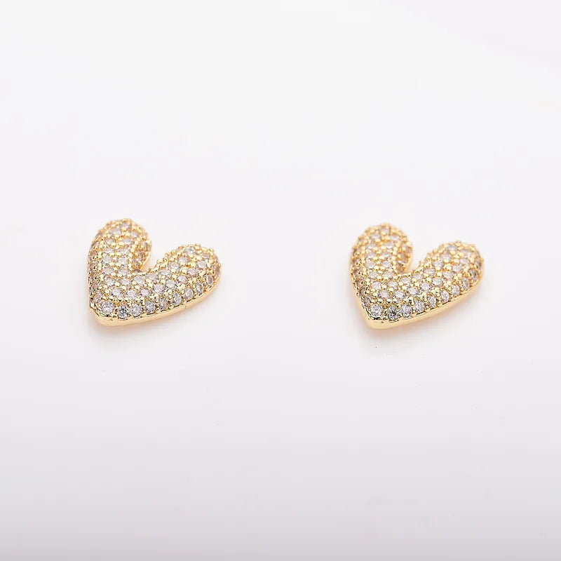 1 Pair Cute Simple Style Heart Shape Copper Zircon Ear Studs