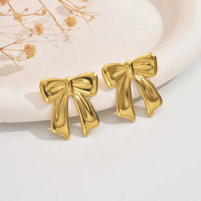 1 Pair Cute Simple Style Streetwear Bow Knot 304 Stainless Steel Imitation Gold Ear Studs