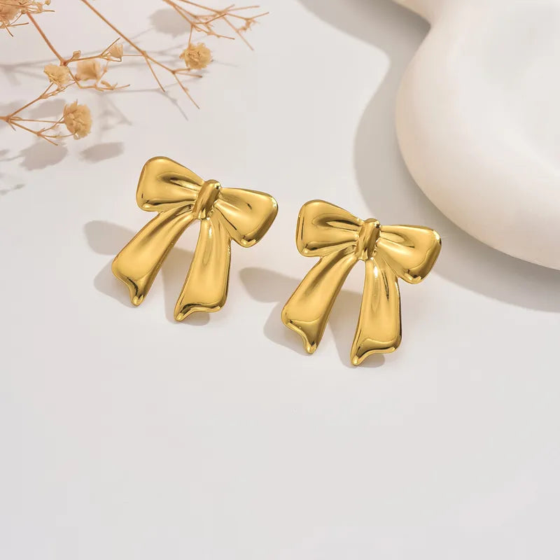 1 Pair Cute Simple Style Streetwear Bow Knot 304 Stainless Steel Imitation Gold Ear Studs