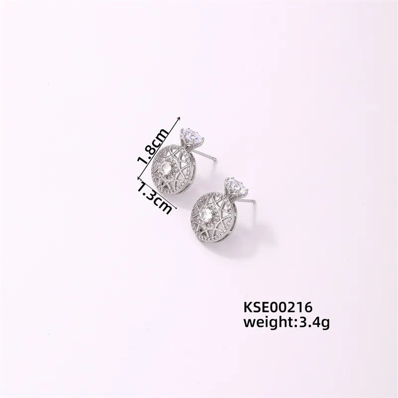 1 Pair Cute Sweet Artistic Sunflower Inlay Copper Zircon Rhodium Plated Ear Studs