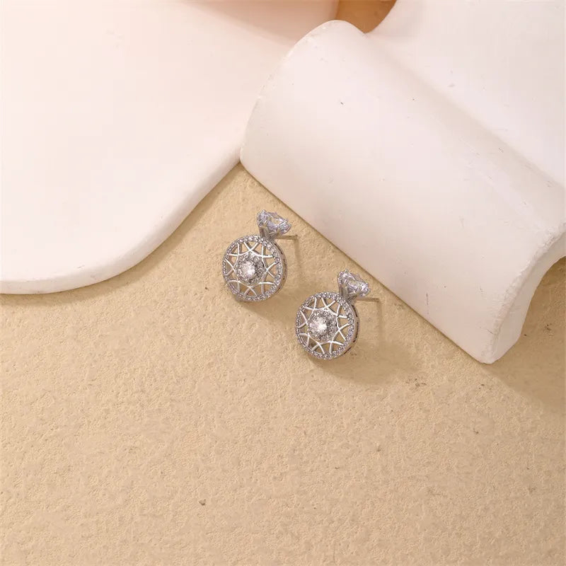 1 Pair Cute Sweet Artistic Sunflower Inlay Copper Zircon Rhodium Plated Ear Studs