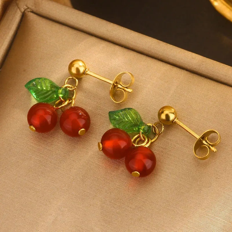 1 Pair Cute Sweet Fruit Plating 304 Stainless Steel 18K Gold Plated Drop Earrings