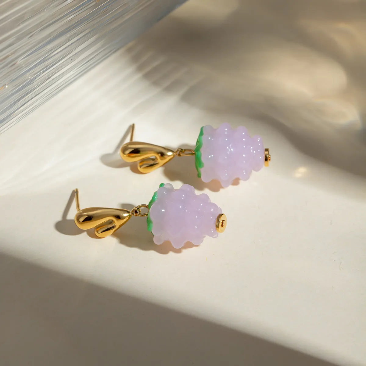 1 Pair Cute Sweet Korean Style Grape Inlay 304 Stainless Steel Resin 18K Gold Plated Drop Earrings