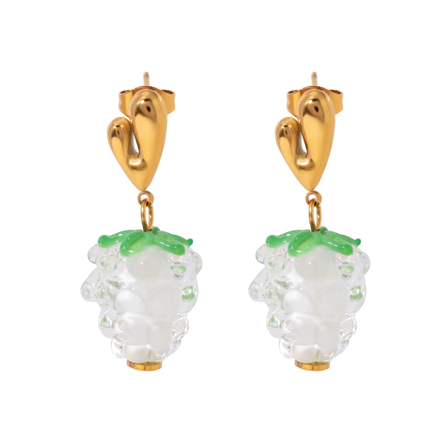 1 Pair Cute Sweet Korean Style Grape Inlay 304 Stainless Steel Resin 18K Gold Plated Drop Earrings