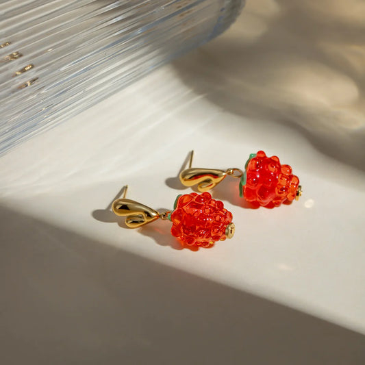 1 Pair Cute Sweet Korean Style Grape Inlay 304 Stainless Steel Resin 18K Gold Plated Drop Earrings