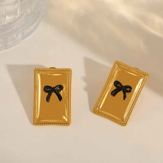 1 Pair Elegant Artistic Geometric Bow Knot Plating 304 Stainless Steel 18K Gold Plated Ear Studs