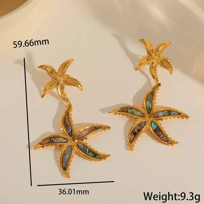 1 Pair Elegant Artistic Starfish Plating Inlay 304 Stainless Steel Bao Bei 18K Gold Plated Drop Earrings