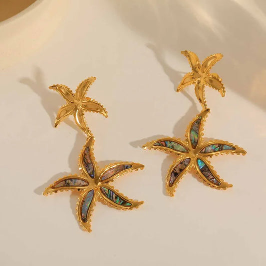 1 Pair Elegant Artistic Starfish Plating Inlay 304 Stainless Steel Bao Bei 18K Gold Plated Drop Earrings