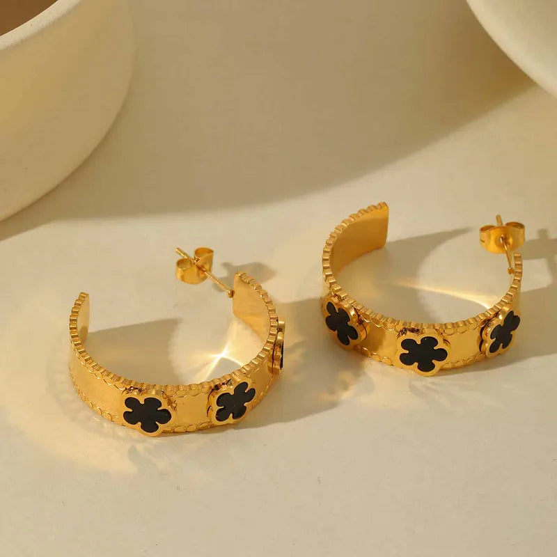 1 Pair Elegant Basic Flower Plating Inlay 304 Stainless Steel Acrylic 18K Gold Plated Ear Studs