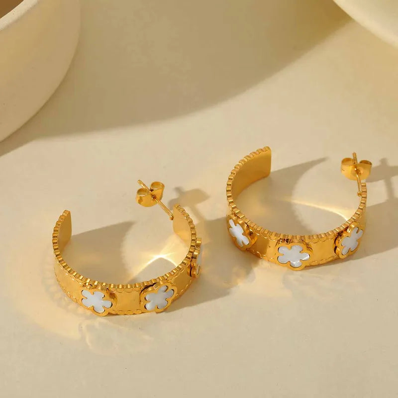 1 Pair Elegant Basic Flower Plating Inlay 304 Stainless Steel Acrylic 18K Gold Plated Ear Studs