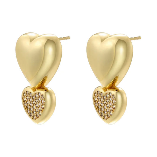 Heart Shape Plating Inlay Copper Artificial Pearls Zircon 18k Gold Plated Ear Studs