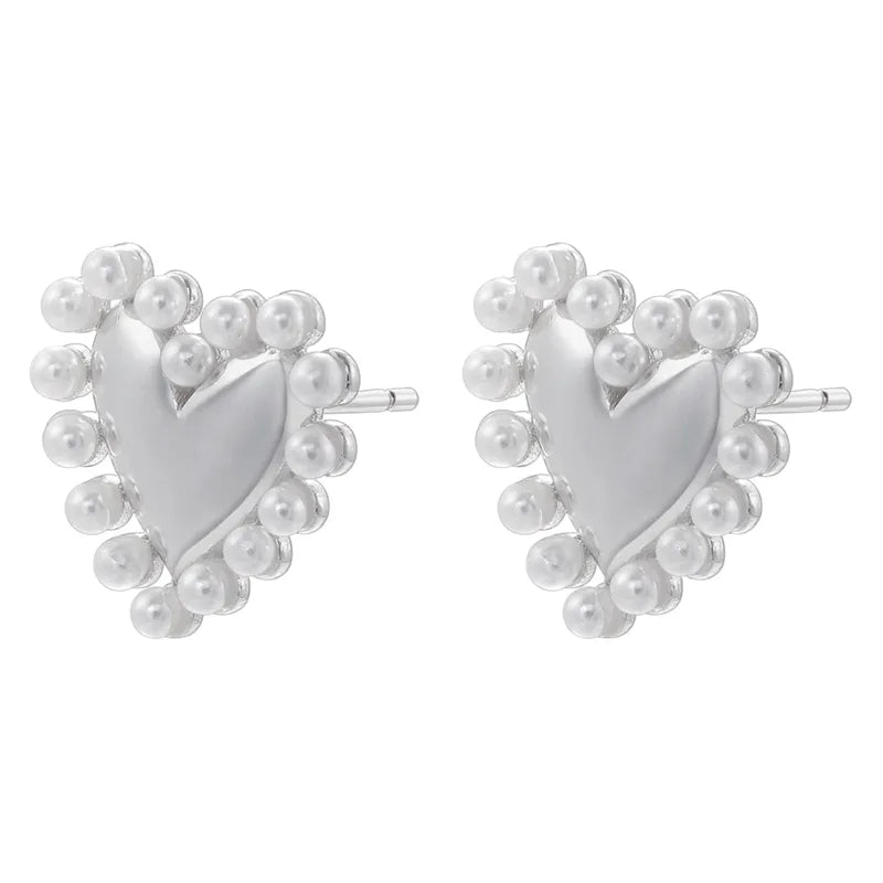 Heart Shape Plating Inlay Copper Artificial Pearls Zircon 18k Gold Plated Ear Studs