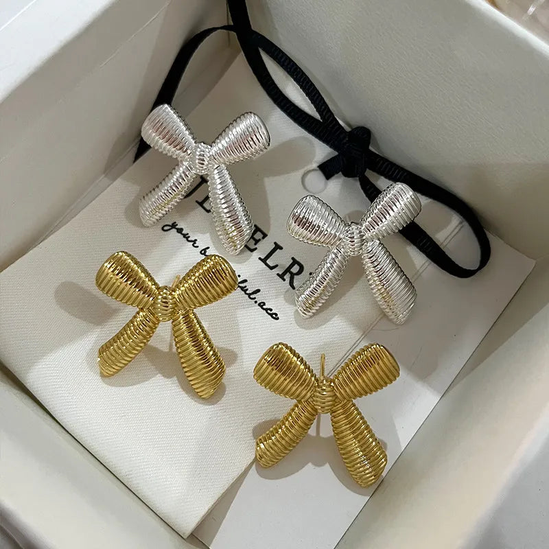 1 Pair Elegant Bow Knot Copper Ear Studs