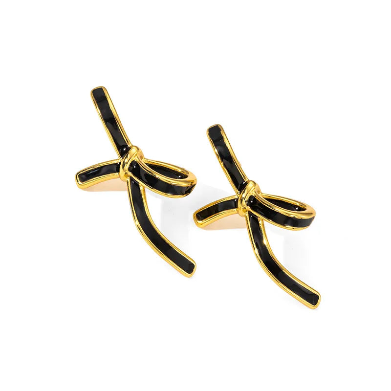 1 Pair Elegant Bow Knot Titanium Steel Drop Earrings