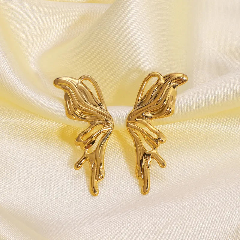 2 Pairs Elegant Butterfly Plating Pleated 304 Stainless Steel Ear Studs