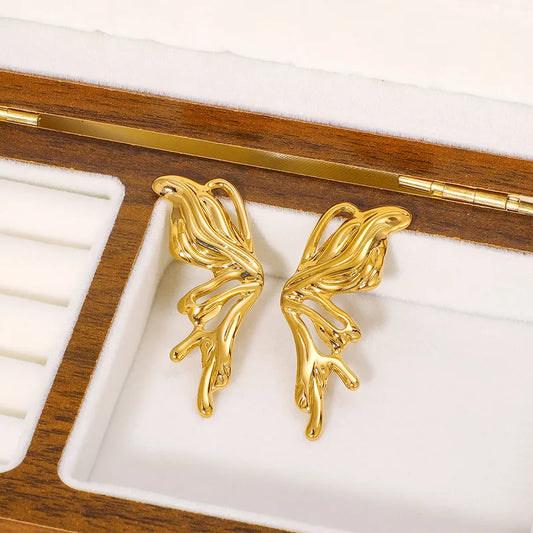 2 Pairs Elegant Butterfly Plating Pleated 304 Stainless Steel Ear Studs